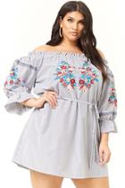 Forever21 Plus Size Striped Floral Embroidered Off-the-shoulder Dress