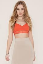 Forever21 Women's  Coral Mesh-paneled Crop Top