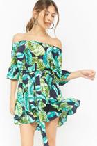 Forever21 Palm Leaf Print Off-the-shoulder Dress