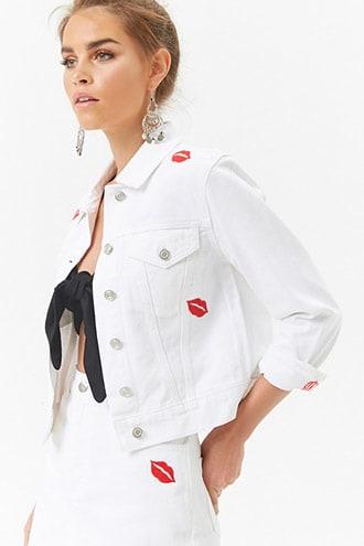 Forever21 Kiss Embroidered Denim Jacket