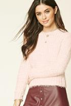 Forever21 Women's  Pink & White Fuzzy Knit Sweater