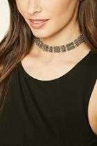 Forever21 B.silver & Grey Etched Beaded Choker