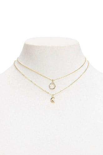 Forever21 Moon & Circle Pendant Necklace Set