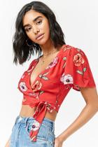 Forever21 Floral Tie-hem Crop Top