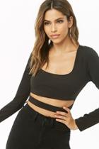 Forever21 Long Sleeve Cutout Crop Top
