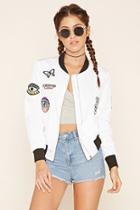 Forever21 Women's  White Route 66 Patched Bomber Jacket