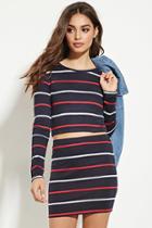 Forever21 Women's  Navy & Red Striped Crop Top