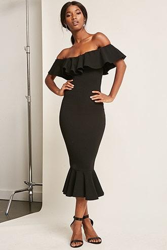 Forever21 Off-the-shoulder Flounce Midi Dress