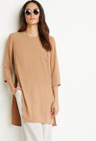 Forever21 Women's  High-slit Longline Woven Top (camel)