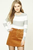 Forever21 Women's  Cream & Grey Striped Ribbed Knit Top