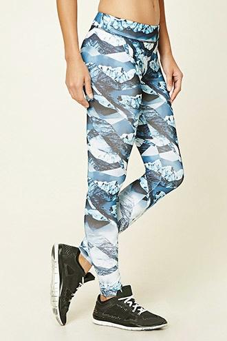 Forever21 Women's  Crystal & Navy Active Abstract Print Leggings