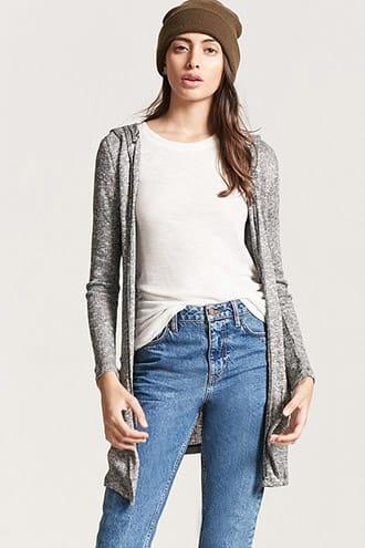 Forever21 Marled Open-front Hooded Cardigan