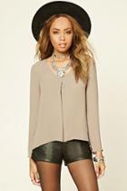 Forever21 Women's  Taupe Pleated Flowy Blouse