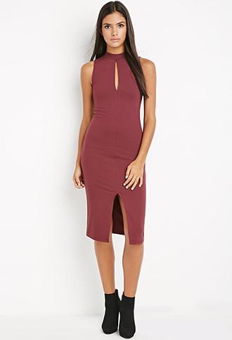 Love21 Women's  High-neck Bodycon Dress (wine)