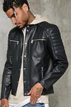 21 Men Men's  Ribbed Faux Leather Moto Jacket