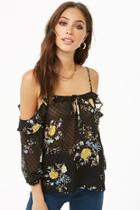 Forever21 Floral Ruffled Open-shoulder Top