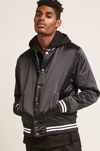 Forever21 Varsity-stripe Padded Bomber Jacket