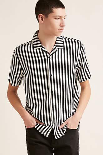 Forever21 Stripe Cuban-collar Shirt