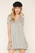 Forever21 Women's  Marled Lace-up Mini Dress