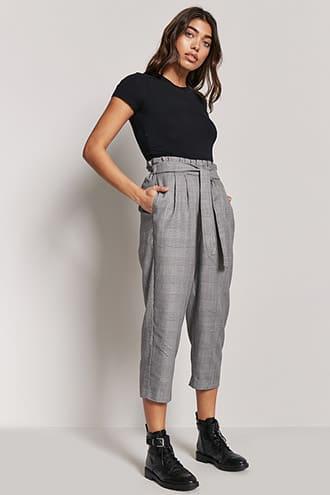 Forever21 Cropped Glen Paid Paperbag Pants