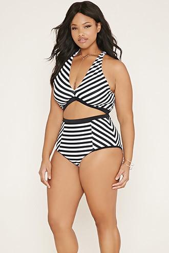 Forever21 Plus Women's  Plus Size Stripe Bikini Bottoms