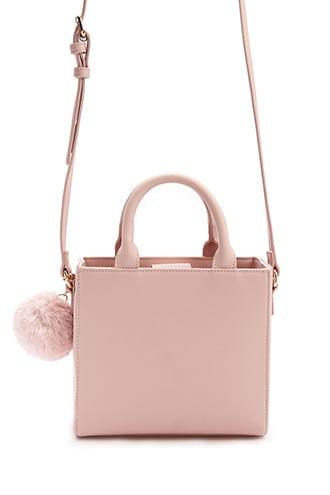 Forever21 Pom Pom Accent Faux Leather Satchel