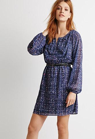 Forever21 Contemporary Abstract Print Peasant Dress