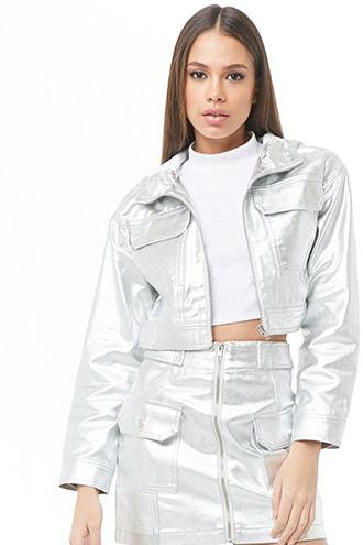 Forever21 Cropped Metallic Denim Jacket