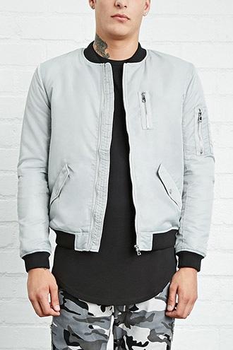 21 Men Men's  Grey Zip-front Bomber Jacket