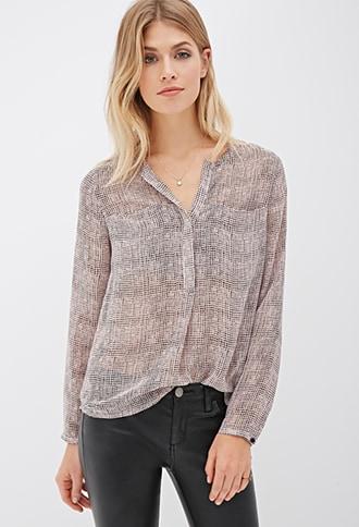 Forever21 Contemporary Dotted Chiffon Blouse