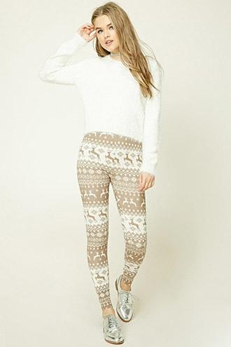 Forever21 Women's  Reindeer Print Leggings