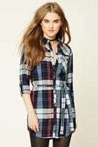 Forever21 Women's  Navy & Red Plaid Flannel Shirt Dress