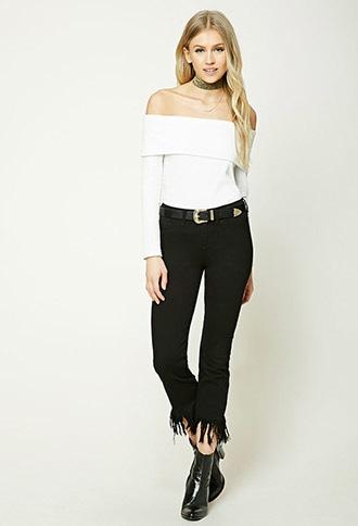 Forever21 Frayed Low-rise Cropped Jeans