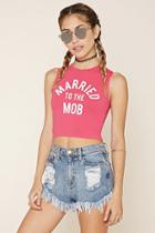 Forever21 Women's  Berry Sorbet & White Married To The Mob Crop Top