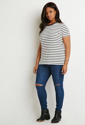 Forever21 Plus Contrast-trim Striped Tee