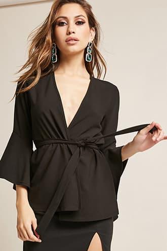 Forever21 Woven Trumpet-sleeve Cardigan