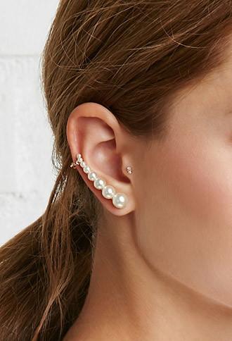 Forever21 Faux Pearl Ear Cuff Set (cream/gold)