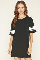 Forever21 Women's  Black & Cream Varsity-striped T-shirt Dress