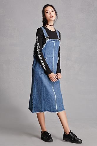 Forever21 Frayed Denim Overall Dress