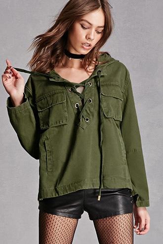 Forever21 Lace-up Hooded Anorak