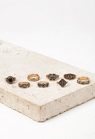 Forever21 Faux Stone Ring Set (antic Gold/teal)