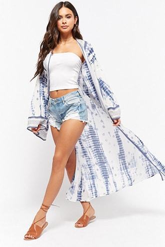 Forever21 America & Beyond Tie-dye Trumpet-sleeve Kimono