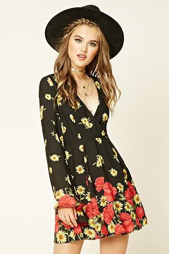 Forever21 Women's  Sunflower Print Skater Dress