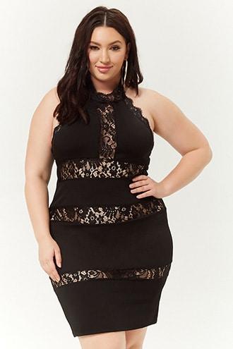 Forever21 Plus Size Crochet Lace-trim Halter Mini Dress