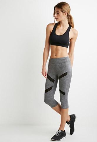 Forever21 Heathered Mesh-paneled Capri Leggings