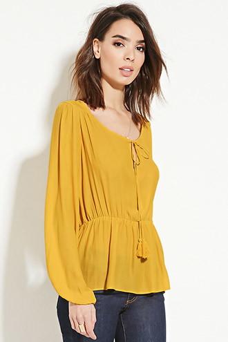 Love21 Women's  Mustard Contemporary Peasant Top