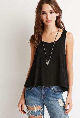 Forever 21 Ribbed Trapeze Tank Black Medium