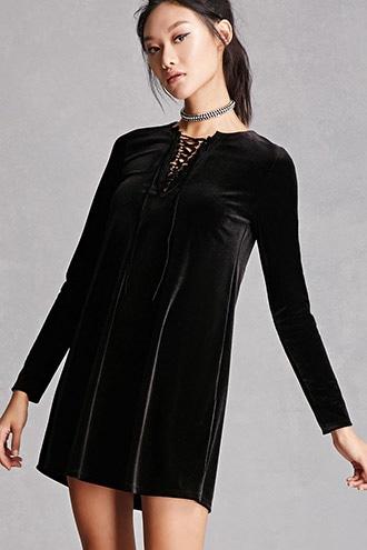 Forever21 Lace-up Velvet Swing Dress
