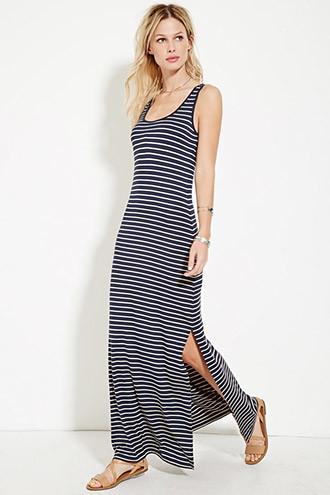 Forever21 Women's  Striped High-slit Maxi Dress
