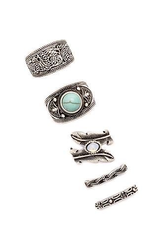Forever21 B.silver & Turquoise Burnished Feather Ring Set